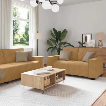 ARDEBO.de - 2-tlg. Sofagarnitur mit Kissen Braun Samt