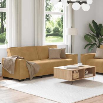 2-tlg. Sofagarnitur mit Kissen Braun Samt