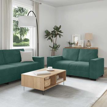 ARDEBO.de - 2-tlg. Sofagarnitur mit Kissen Dunkelgrün Samt