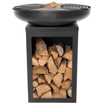 RedFire Feuerschale mit Grill und Holzfach Stahl Mattschwarz