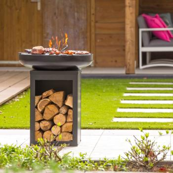 RedFire Feuerschale mit Grill und Holzfach Stahl Mattschwarz