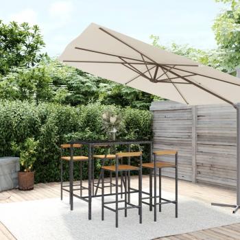 ARDEBO.de - 5-tlg. Gartenbar-Set Schwarz Poly Rattan & Massivholz Akazie