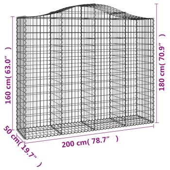 Gabionen mit Hochbogen 15Stk. 200x50x160/180cm Verzinktes Eisen