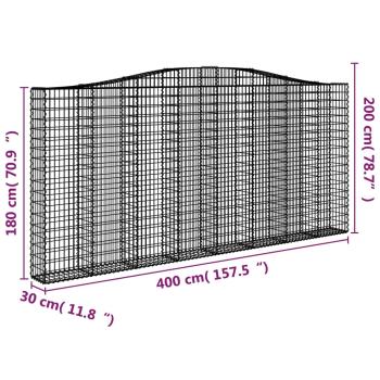Gabione mit Hochbogen 400x30x180/200 cm Verzinktes Eisen