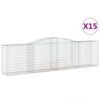 Gabionen mit Hochbogen 15 Stk 400x50x100/120cm Verzinktes Eisen