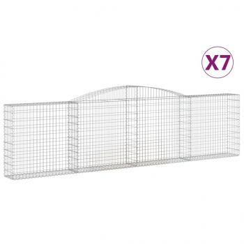 Gabionen mit Hochbogen 7 Stk. 400x30x100/120cm Verzinktes Eisen