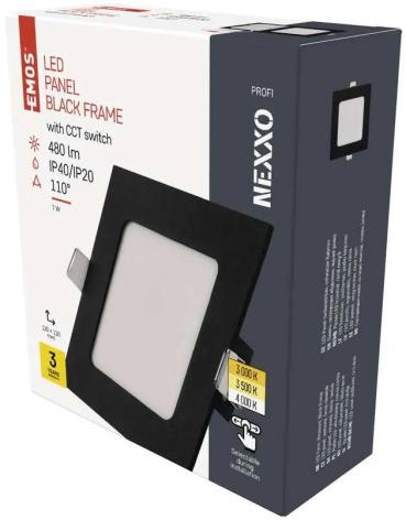 EMOS NEXXO ZD2323 LED-Einbauleuchte, quadratisch, Change CCT, 7W, 1600lm, 120x120mm, schwarz (1540240670)