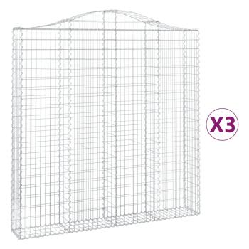 Gabionen mit Hochbogen 3 Stk. 200x30x200/220cm Verzinktes Eisen