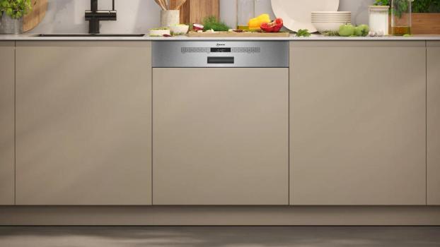 Neff S145EVS04E N50 Teilintegrierter Geschirrspüler, 60 cm breit, 14 Maßgedecke, AquaStop, Kindersicherung, Flex Besteckschublade, HomeConnect, Edelstahl
