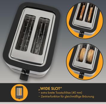 ProfiCook Toaster PC-TA 1244, 2 Scheiben, Sensor Touch-Bedienung, Brötchenaufsatz, schwarz