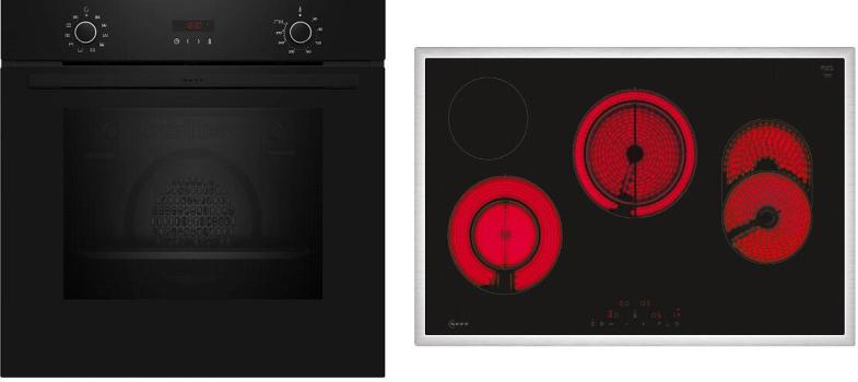 ARDEBO.de Neff BX48PB0 N30/N70 A+ Backofen-Set mit Elektrokochfeld (B2CCG6AK3 + T18SDH9L0), 60 cm breit, 71 L, Pyrolyse, 7 Heizarten, Grillfunktion, Kindersicherung, schwarz