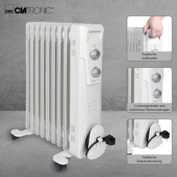 Clatronic RA 3736 Ölradiator, 3 Leistungsstufen, Integrierter Überhitzungsschutz, weiß