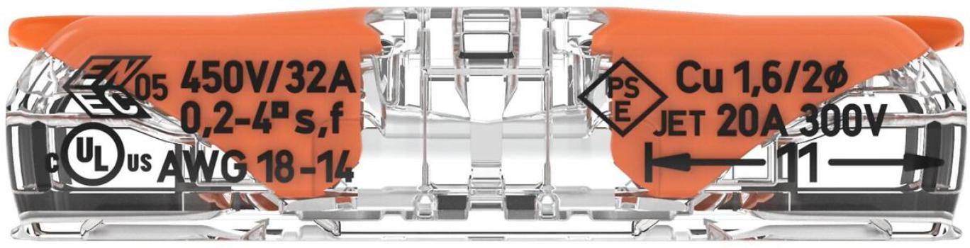 Wago 221-2411 Durchgangsverbinder mit Hebeln, für alle Leiterarten, max. 4 mm², 2 Leiter, Gehäusefarbe transparent, Deckelfarbe transparent, 4,00 mm², transparent