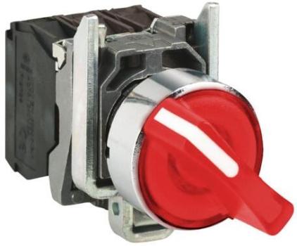 ARDEBO.de Schneider Electric Leuchtwahlschalter, Harmony XB4, Metall, 22mm, rot, universelle LED, 2 Stellungen, 1S+1Ö, 230-240V AC, rot (XB4BK124M5)