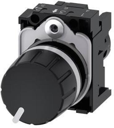 ARDEBO.de Siemens 3SU1200-2PR10-1AA0 Potentiometer, kompakt, 22 mm, rund, Kunststoff, schwarz, 4,7k Ohm, mit Halter, Schraubanschluss