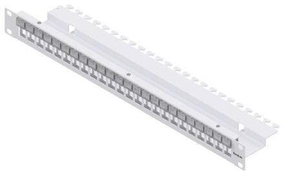ARDEBO.de EasyLan fixLink Panel 19" 24 Port leer RAL 7035 inkl. Beschriftungsfeld Keystone, grau (CKVPL0B01E)