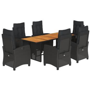9-tlg. Garten-Essgruppe mit Kissen Schwarz Poly Rattan