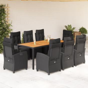 ARDEBO.de - 9-tlg. Garten-Essgruppe mit Kissen Schwarz Poly Rattan