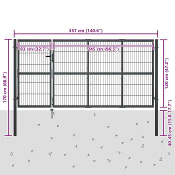 Gartentor mit Pfosten Stahl 350×120 cm Anthrazit