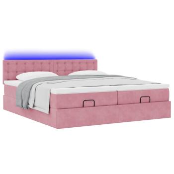 Ottoman-Bett mit Matratzen & LEDs Rosa 160x200 cm Samt