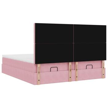 Ottoman-Bett mit Matratzen & LEDs Rosa 160x200 cm Samt
