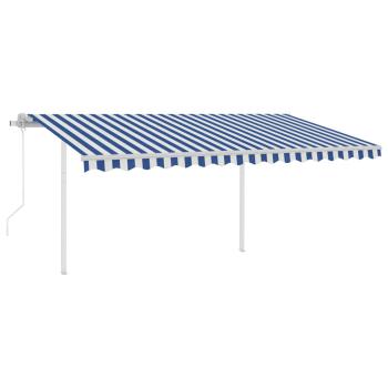 Markise Automatisch Einziehbar mit Pfosten 4x3,5 m Blau Weiß