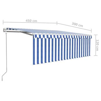 Markise Automatisch Einziehbar mit Volant 4,5x3 m Blau und Weiß