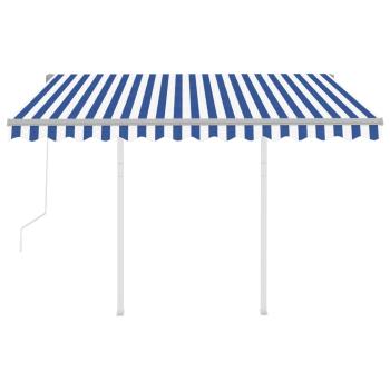 Markise Automatisch Einziehbar mit Pfosten 3x2,5 m Blau Weiß