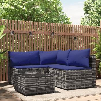 ARDEBO.de - 4-tlg. Garten-Lounge-Set mit Kissen Grau Poly Rattan