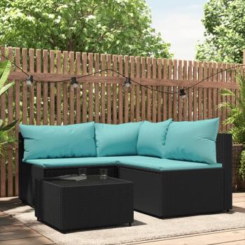 ARDEBO.de - 4-tlg. Garten-Lounge-Set mit Kissen Schwarz Poly Rattan
