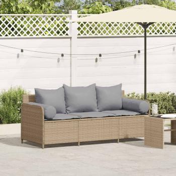 ARDEBO.de - Gartensofa mit Kissen 3-Sitzer Beige Poly Rattan