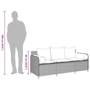 Gartensofa mit Kissen 3-Sitzer Beige Poly Rattan