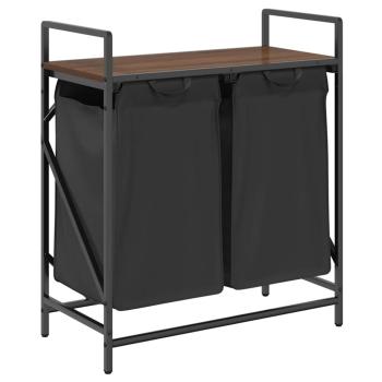 Wäschekorb 2 Fächer mit Ablage Braun Eichen-Optik