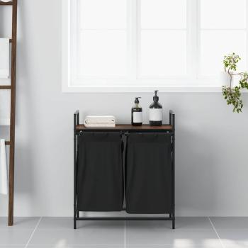 Wäschekorb 2 Fächer mit Ablage Braun Eichen-Optik