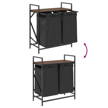 Wäschekorb 2 Fächer mit Ablage Braun Eichen-Optik