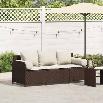 ARDEBO.de - Gartensofa mit Kissen 3-Sitzer Braun Poly Rattan