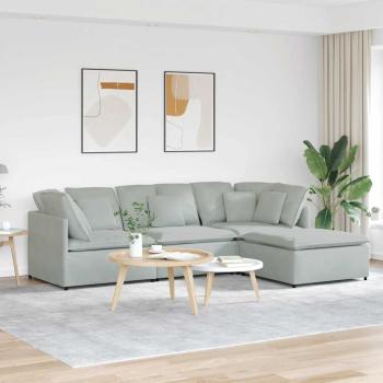 ARDEBO.de - Modulares Sofa mit Fußhocker Kissen Samt Hellgrau