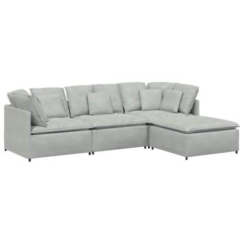 Modulares Sofa mit Fußhocker Kissen Samt Hellgrau