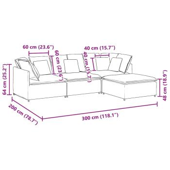 Modulares Sofa mit Fußhocker Kissen Samt Hellgrau