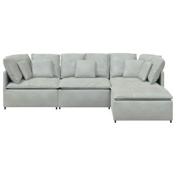 Modulares Sofa mit Fußhocker Kissen Samt Hellgrau