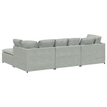 Modulares Sofa mit Fußhocker Kissen Samt Hellgrau
