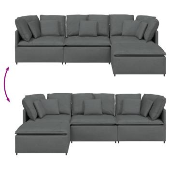Modulares Sofa mit Fußhocker Kissen Stoff Dunkelgrau
