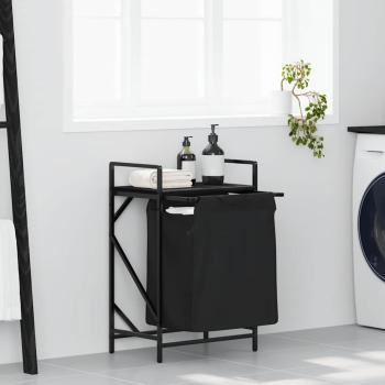 ARDEBO.de - Wäschekorb 1 Fach mit Ablage Schwarz Eichen-Optik