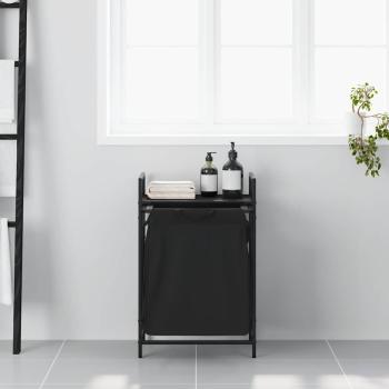 Wäschekorb 1 Fach mit Ablage Schwarz Eichen-Optik