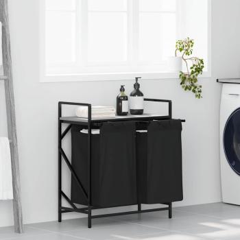 ARDEBO.de - Wäschekorb 2 Fächer mit Ablage Grau Sonoma