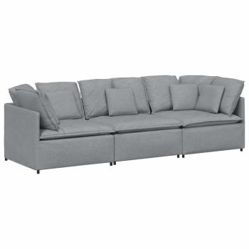 Modulares Sofa mit Kissen Stoff Hellgrau