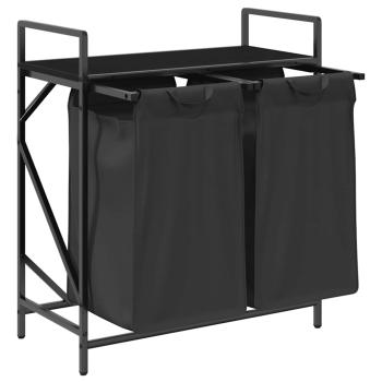 Wäschekorb 2 Fächer mit Ablage Schwarz Eichen-Optik