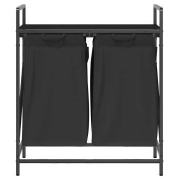 Wäschekorb 2 Fächer mit Ablage Schwarz Eichen-Optik