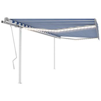 ARDEBO.de - Markise Manuell Einziehbar mit LED 4,5x3 m Blau & Weiß