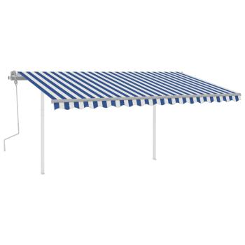 Markise Manuell Einziehbar mit LED 4,5x3 m Blau & Weiß
